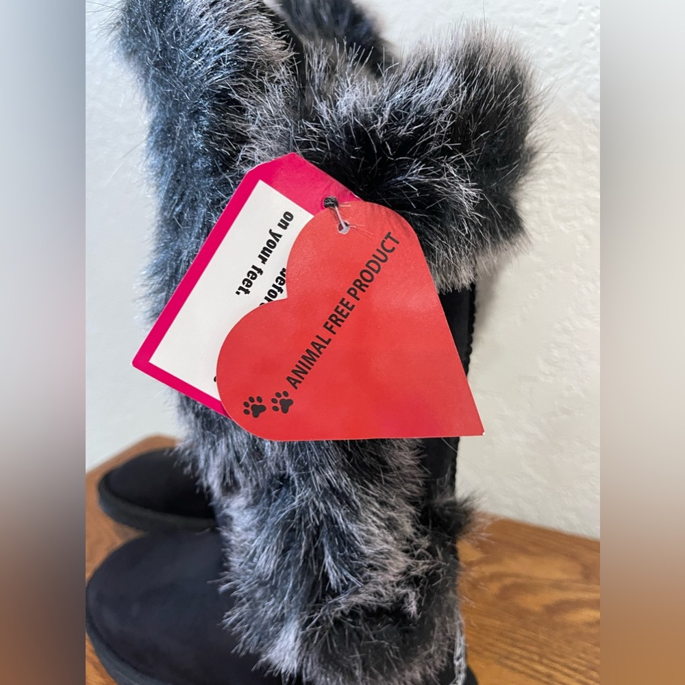 New Faux Fur San Antonio Spurs Bling Black Boots Size 7 - Picture 7 of 13